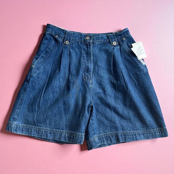 BILL BLASS Vintage 100% Cotton Pleated High Waist Mom Denim Shorts Size 14 NEW N - Picture 1 of 10